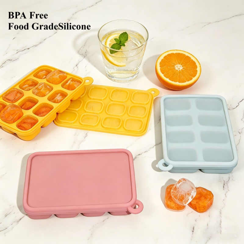 Baby Food Freezer Tray - Platina siliconen babyvoedingsvorm met deksel, 8/12