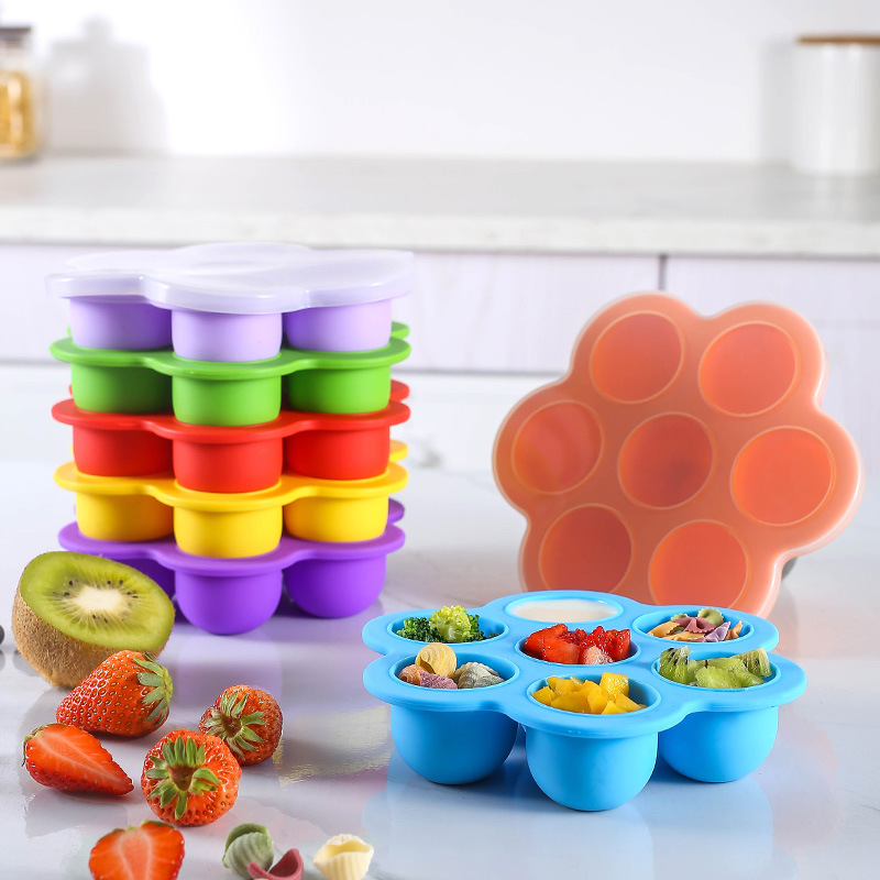 Baby Food Freezer Tray - 7-delige herbruikbare siliconen babyvoedingsvormpjes voor diepvries,